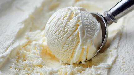 Scooping delicious creamy vanilla ice cream