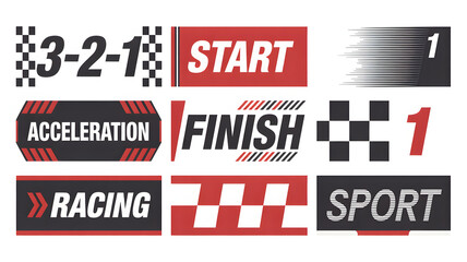 Dynamic racing elements capture excitement and victory with start finish acceleration and sport graphics for event promotion and branding