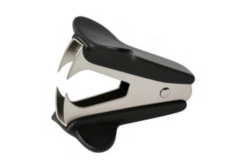 Staple remover tool for office work, removing staples from documents on transparent background