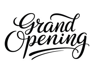 Elegant black calligraphy script announcing grand opening event celebration