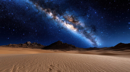 Wide view of galaxy arc over desert evokes emotional wonder and awe