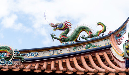 Dragon on the roof of ancient Chinese architecture