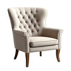 Elegant, tufted-back armchair with curved arms, isolated on black