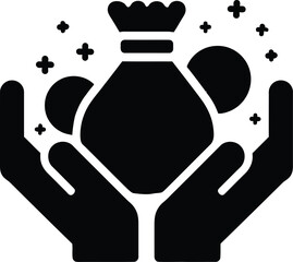 Hands holding money bag icon vector illustration for finance wealth and investment concept design 