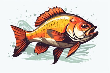 Fototapeta premium Illustration of a vibrant, orange and yellow fish swimming, creating splashes in the water
