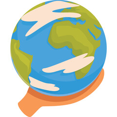 Stylized Earth Globe Held in Hand With Stylized Clouds Floating Around It Against A Transparent Background