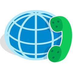 Stylized Globe Icon With A Telephone Receiver In Front On A Transparent Background Representing Global Communication And Support