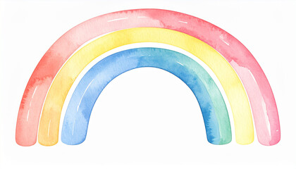 Fototapeta premium Cute hand-painted rainbow with soft watercolor strokes, gentle pastel tones, isolated on white