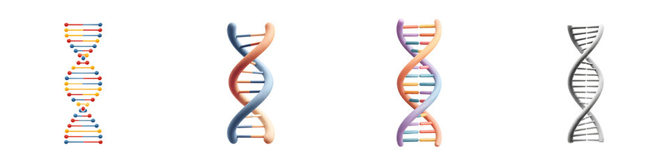 Colorful and Gray DNA Helix Illustrations on White