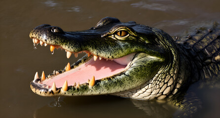 Obraz premium Alligator Close-Up in Murky Water