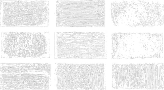 Set of Nine Black and White Wood and Grunge Textures Rubbed aged texture with a halftone raster pattern. Black and white grunge frame. rough and dirty texture vector design on transparent background. 