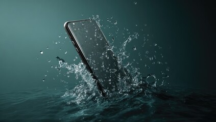 Smartphone submerged in water splashes