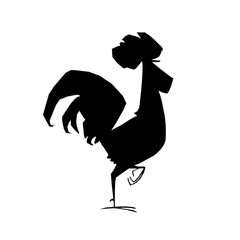 A stylized silhouette of a rooster, characterized by its tall stance and prominent features like the comb and tail.