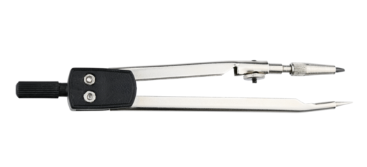 Metallic compasses for drawing. School stationery isolated on a transparent background. Full depth of field. PNG.