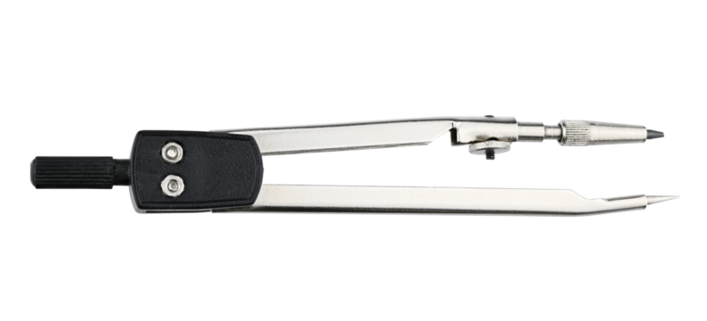 Metallic compasses for drawing. School stationery isolated on a transparent background. Full depth of field. PNG.