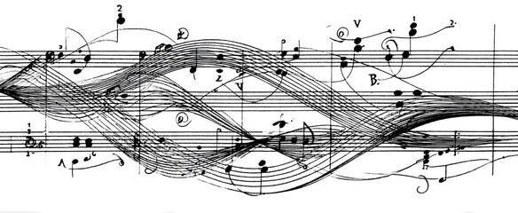 Fototapeta premium Fugato musical score evokes intricate emotions through deeply intertwined melodic lines.