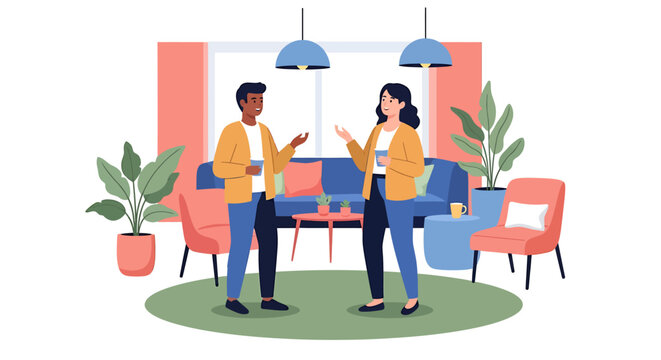 Hybrid Work & Digital Nomad Colleagues Chatting in Cozy Home Office Environment