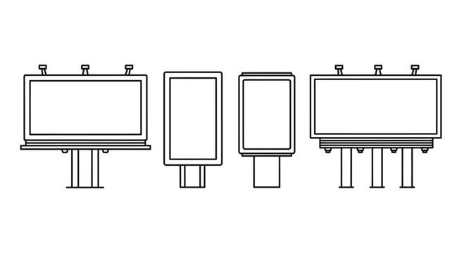 Multiple billboard and advertising display mockups in outline style vector