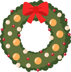 Christmas Wreath Ribbon Illustration Flat Minimalist Style