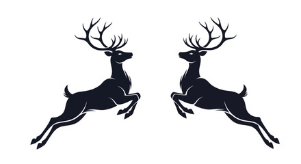 Silhouette of two leaping deer on a white background, perfect for heraldry or emblem design