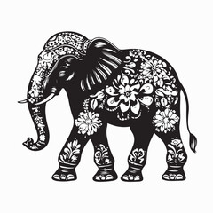 Ornamental Elephant Silhouette with Flower Design Vector Image