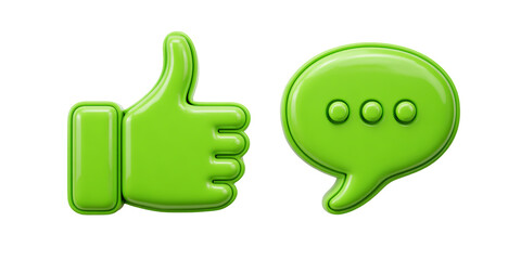 Green thumbs up and speech bubble icons on black background