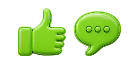 Green thumbs up and speech bubble icons on black background