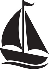 A black and white silhouette of a sailboat against a plain background.