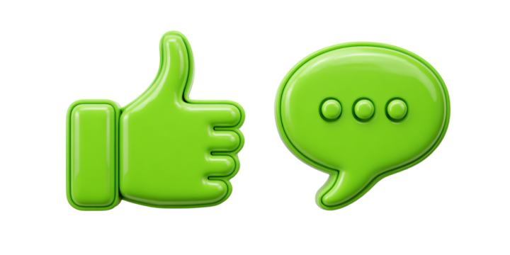Green thumbs up and speech bubble icons on black background - Powered by Adobe