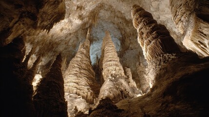 Stalagmites and Draperies Showcase in Carlsbad Caverns National Park, New Mexico
