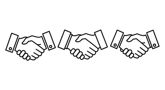 Three handshake icons representing agreement collaboration partnership unity business deal success concept vector