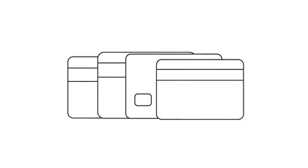 Set of credit cards and contactless payment cards in clean outline style for financial transactions vector