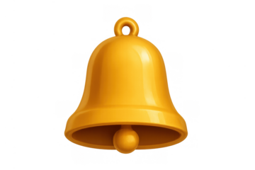 Golden 3d bell symbolizing notifications, alerts, and reminders with a shiny surface. Background is clear
