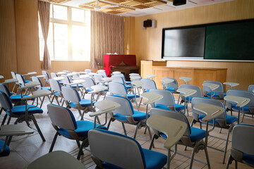Chairs with boards in the classroom