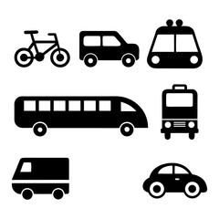 Public and Private Transport Collection — Car, Bus, Train, Bike Design.