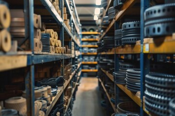 Industrial warehouse filled with various mechanical parts