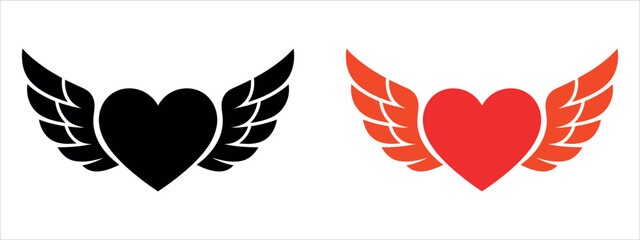 Obraz premium Elegant Heart with Angel Wings Vector Illustration. Ideal for Tattoo Design, Love, Remembrance, Spiritual Themes, and Valentine's Day Graphics.