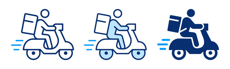 Scooter delivery icons. Representing fast shipping, food service, and courier logistics. © lovemask