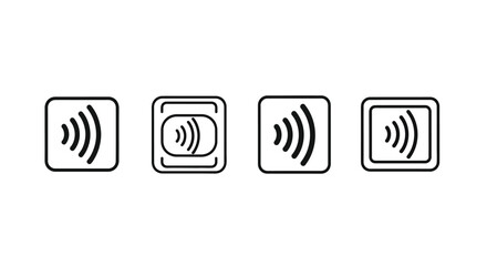 Four distinct near field communication nfc contactless payment icons in a row for modern transactions vector