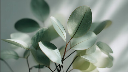 Fototapeta premium Elegant arrangement of green leaves with sunlight and shadows for interior decoration