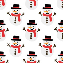 Christmas snowman pattern. A funny snowman in a hat. Illustration for fabric and gift wrapping.