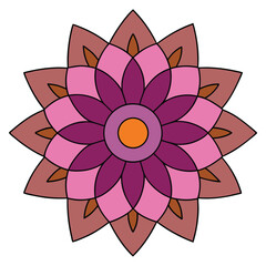 Vector art of elegant floral mandala, featuring a harmonious blend of pink and brown hues in a symmetrical and decorative design