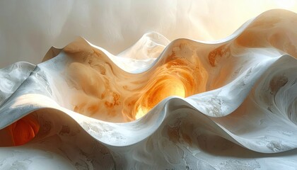 Captivating abstract landscape with glowing golden core, evoking a sense of wonder and discovery for modern design projects.