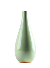 Elegant green ceramic vase, isolated, transparent background, no background. PNG.