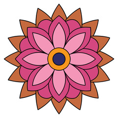 Illustration of a pink and brown flower with multiple layers of petals, , creating a symmetrical and visually appealing design