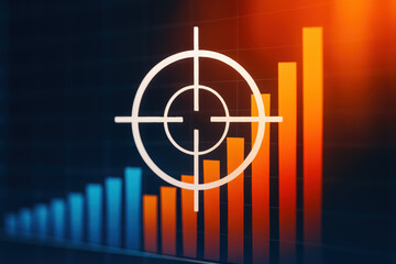 Target and bar chart reflect growth progress and achievement while dynamic orange and blue colors create vibrant energy