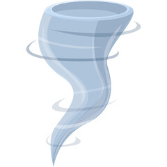 Stylized light blue tornado vortex with swirling dark blue accents on a transparent background depicting natural weather phenomenon