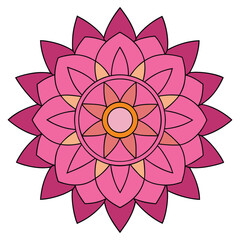 Vector art of pink and peach flower mandala, a symmetrical design with layers of pointed petals and a central circle pattern