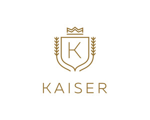 Premium monogram letter K initials ornate signature logotype. Elegant crest logo icon  design. Luxury shield crown sign.