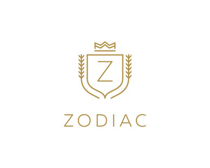 Premium monogram letter Z initials ornate signature logotype. Elegant crest logo icon  design. Luxury shield crown sign
